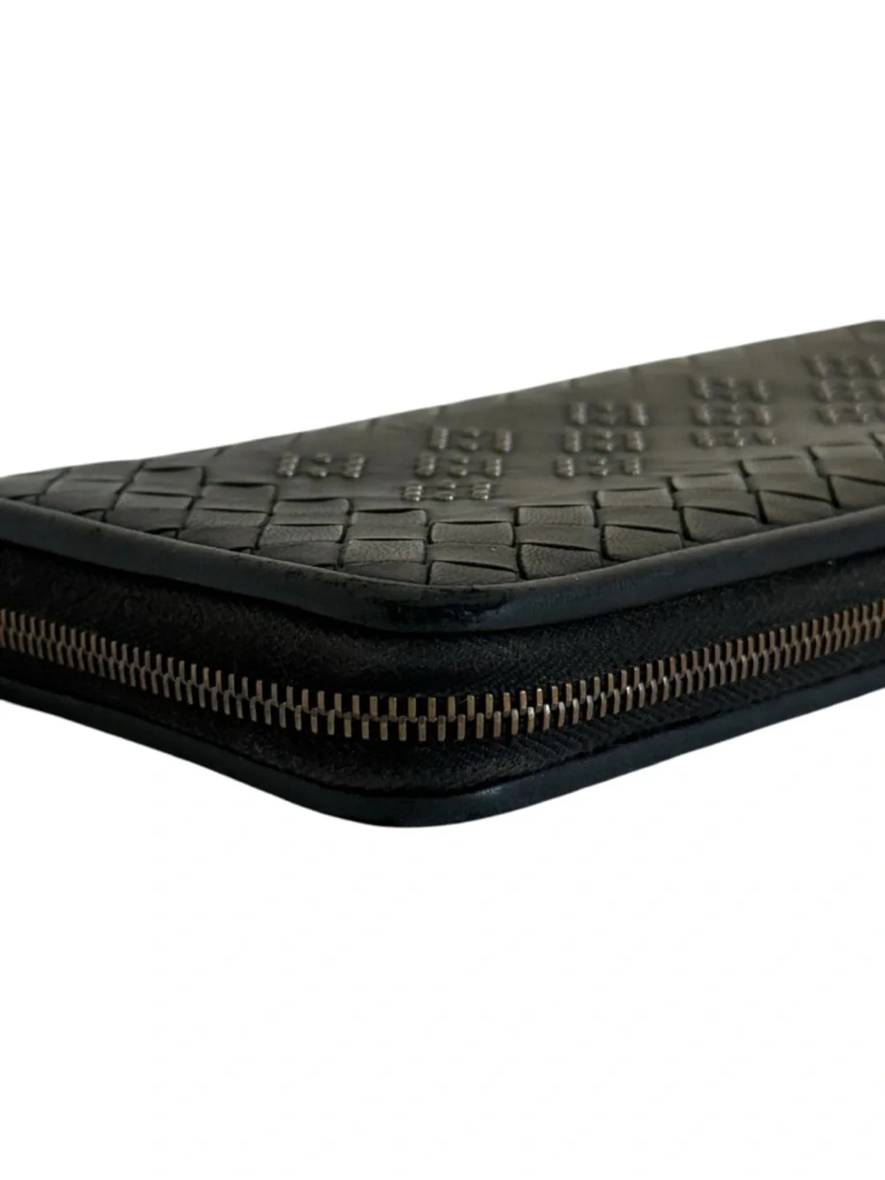 Bottega Veneta Zip Around Wallet Intrecciato‎ Stud Detail Black Leather Long
